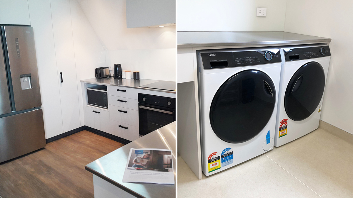 View of the kitchen and laundry.